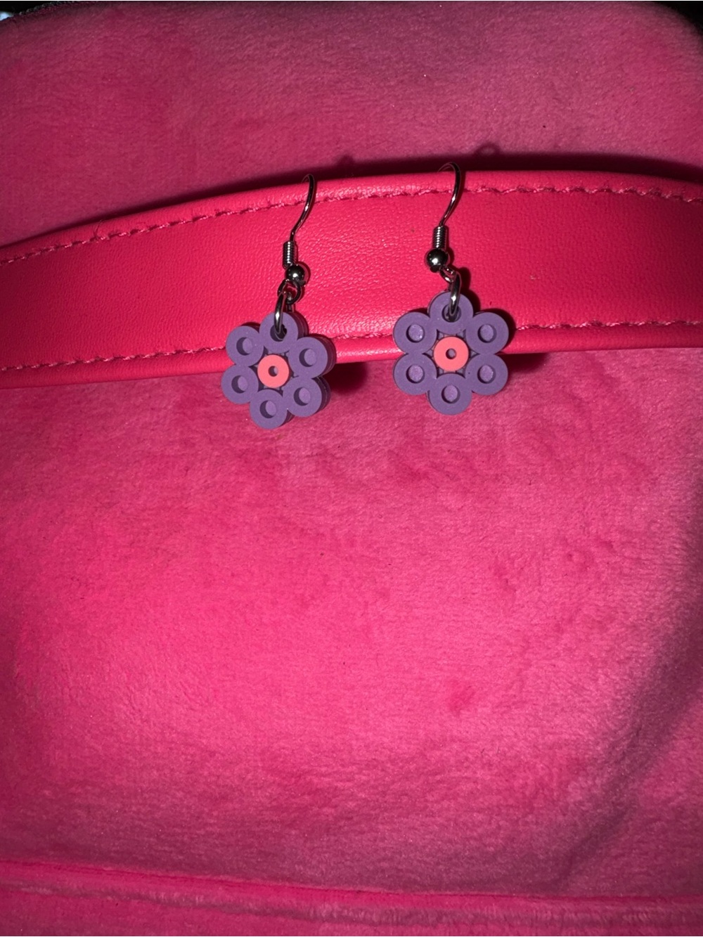 Purple Flower Drop Earrings with Pink Center - Women's Jewelry